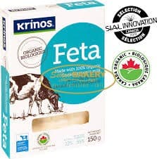 KRINOS ORGANIC FETA CHEESE Krinos Organic Feta Cheese is made from 100% organic Canadian cow’s milk. It has the classic feta cheese taste and is suitable for a variety of dishes. Gluten free. No sulphites.